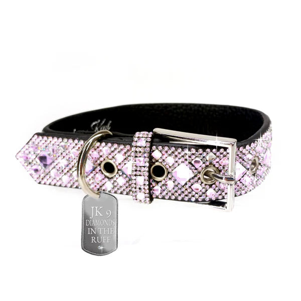 JK Diamonds - Medium Light Pink and Silver Crystal Dog Collar