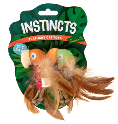 Instincts Feathery Plush HappyNip® Silvervine & Catnip Bird Cat Toys, Set of 2