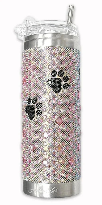 JK Diamonds - Crystal Hot & Cold Pink & Black Paw Print Tumblers