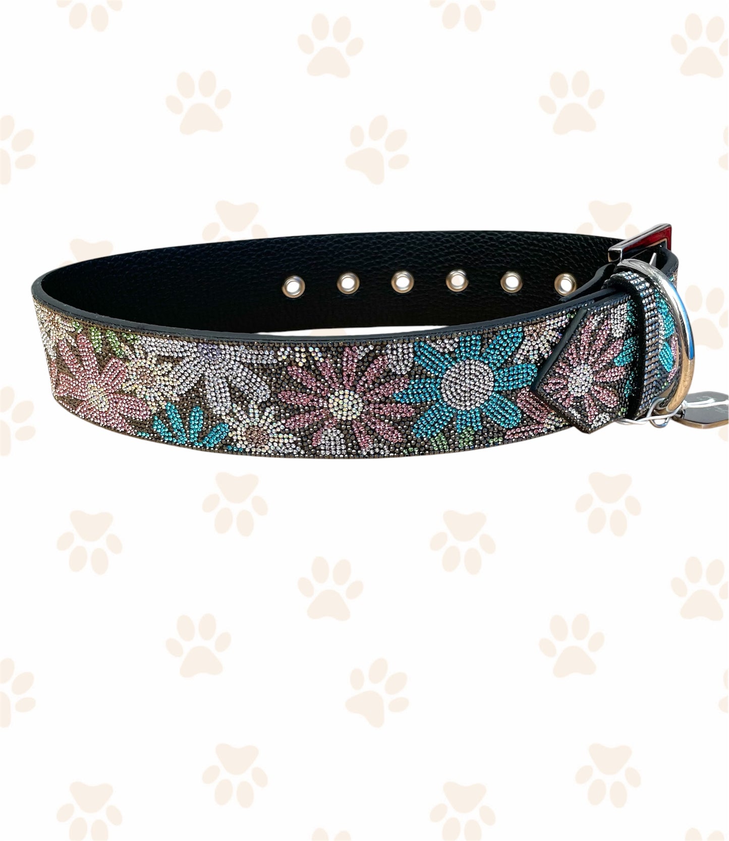 JK Diamonds - Large Rainbow Flower Power Crystal Dog Collar