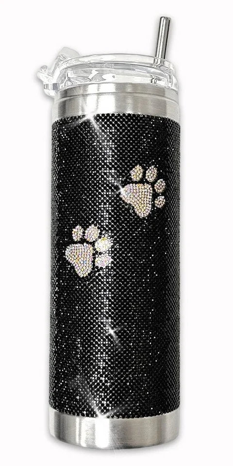 JK Diamonds - Crystal Hot & Cold Silver & Black Paw Print Tumblers