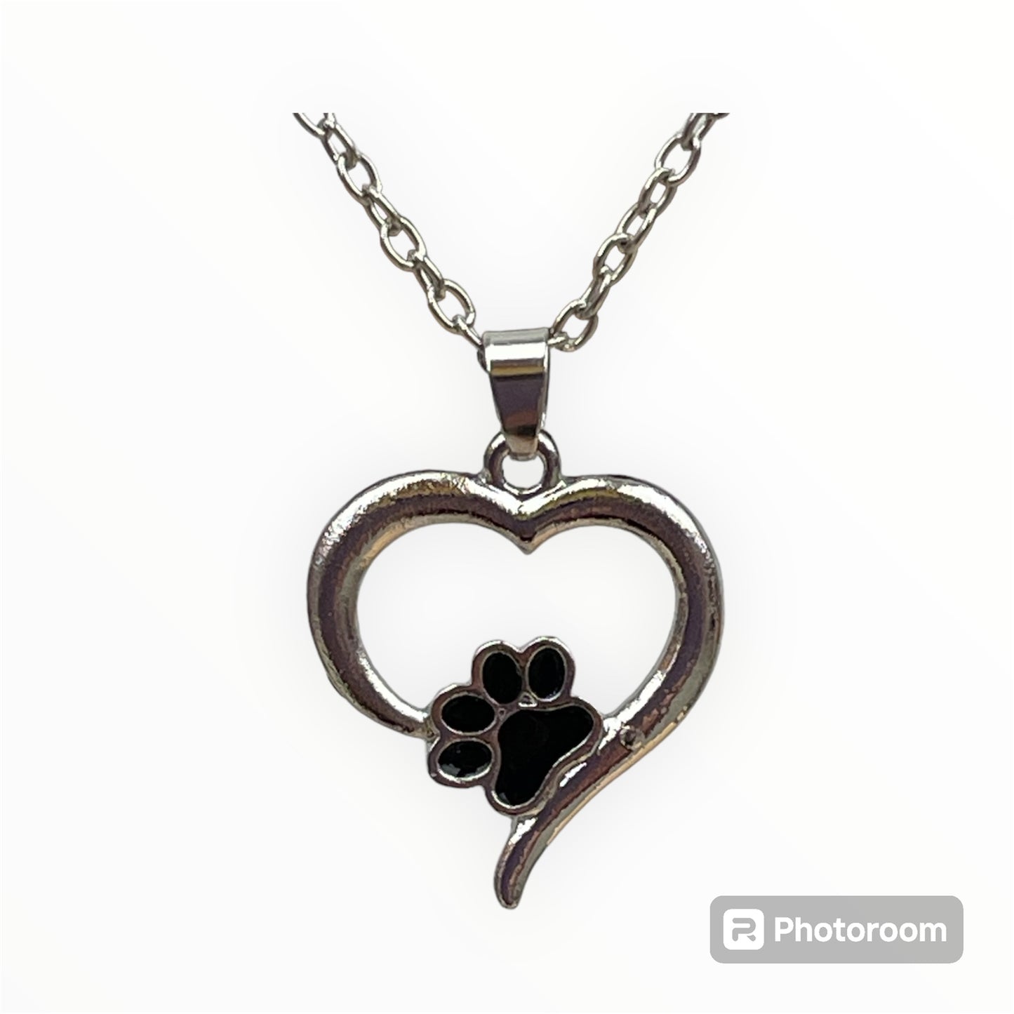 Silver Heart & Paw Necklace