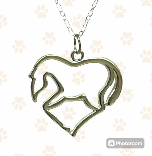 Silver Horse & Heart Pendant w/ Sterling Silver Chain