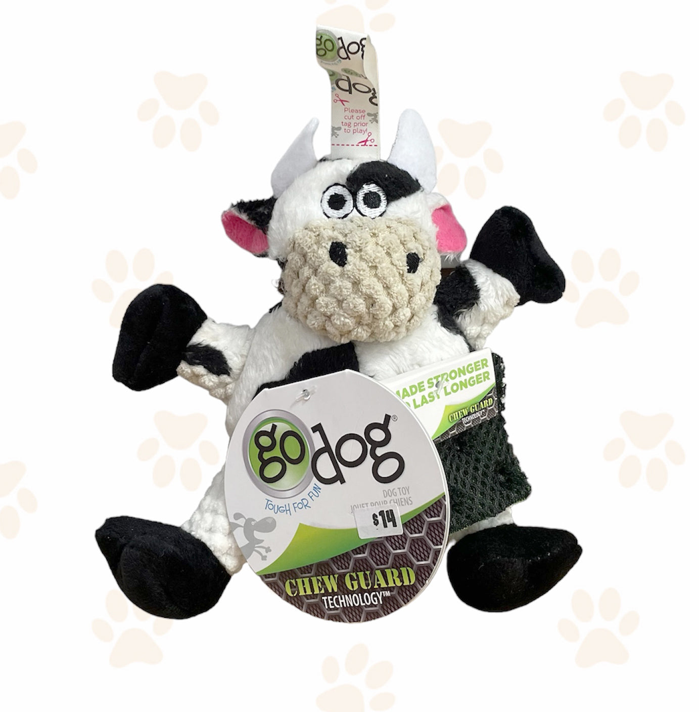 goDog Checkers Sitting Cow Dog Toy