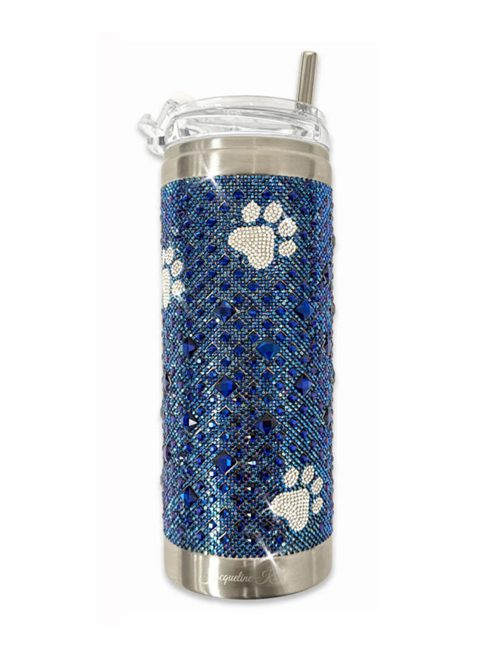 JK Diamonds - Crystal Hot & Cold Dark Blue & Silver Paw Print Tumblers