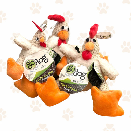 goDog Checkers Sitting Rooster Dog Toy