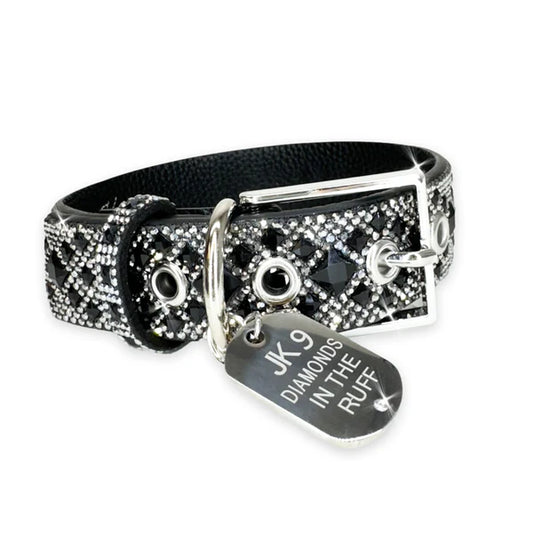 JK Diamonds - Large Silver and Hematite Crystal Dog Collar
