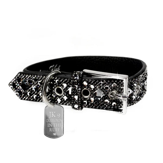 JK Diamonds - Small Silver and Hematite Crystal Dog Collar