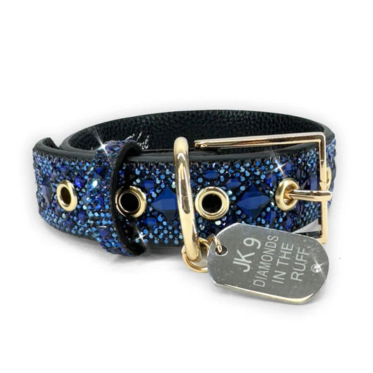 JK Diamonds - Medium Dark Blue Crystal Dog Collar