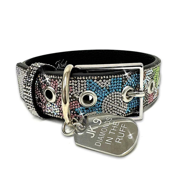 JK Diamonds - Medium Rainbow Flower Power Crystal Dog Collar