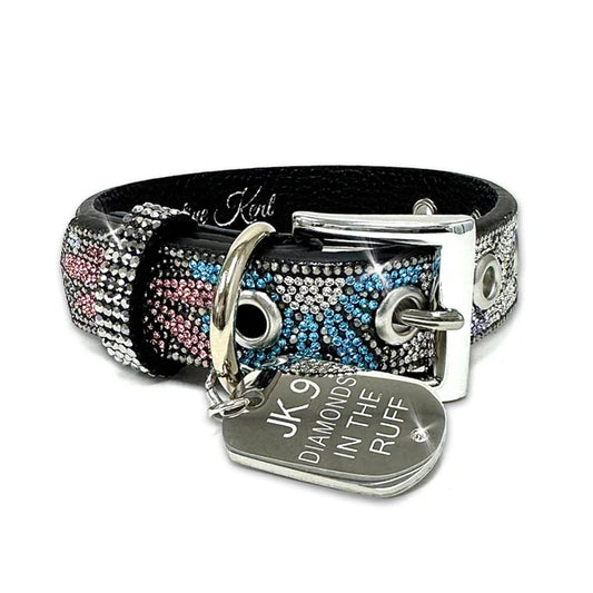 JK Diamonds - Small Rainbow Flower Power Crystal Dog Collar