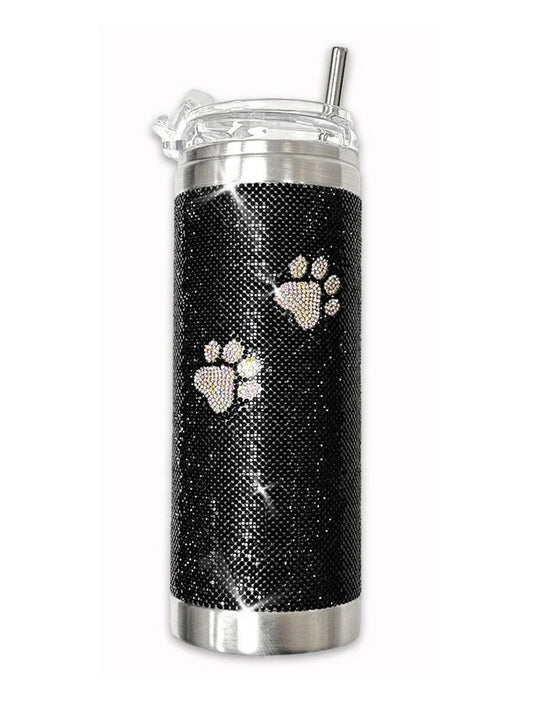JK Diamonds - Crystal Hot & Cold Silver & Black Paw Print Tumblers