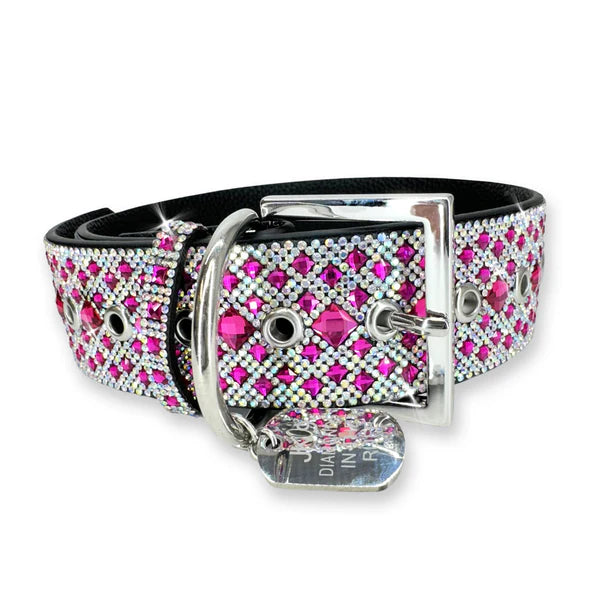 JK Diamonds - Large Magenta and Silver Crystal Dog Collar