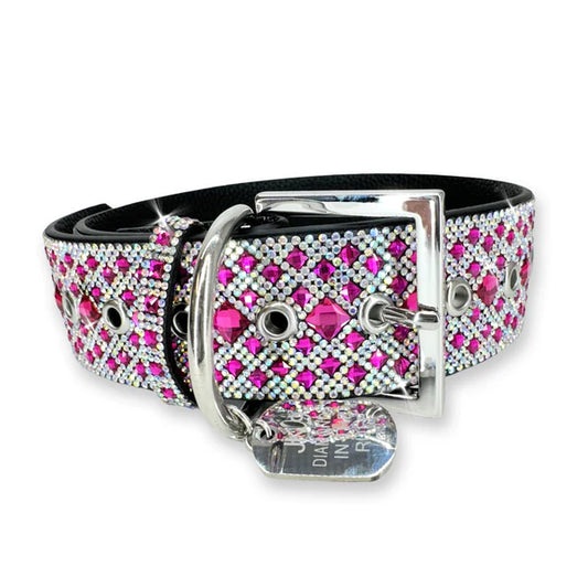 JK Diamonds - Large Magenta and Silver Crystal Dog Collar