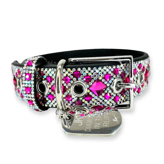 JK Diamonds - Medium Magenta and Silver Crystal Dog Collar