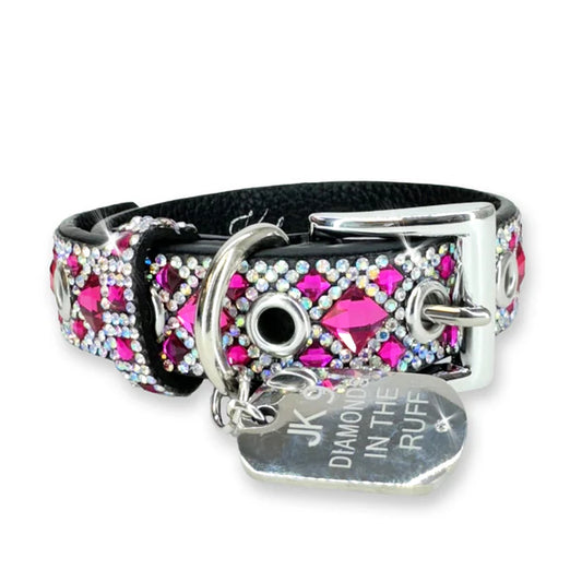 JK Diamonds - Small Magenta and Silver Crystal Dog Collar