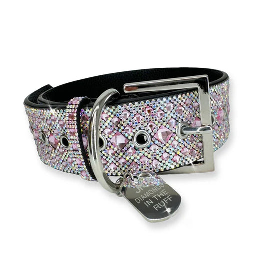 JK Diamonds - Large Light Pink and Silver Crystal Dog Collar