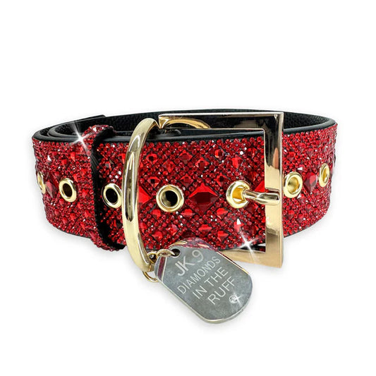 JK Diamonds -Large Red Crystal Dog Collar