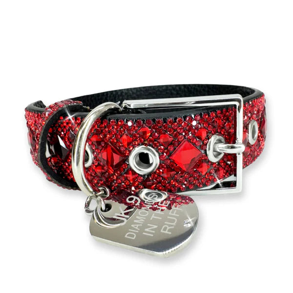 JK Diamonds - Medium Red Crystal Dog Collar