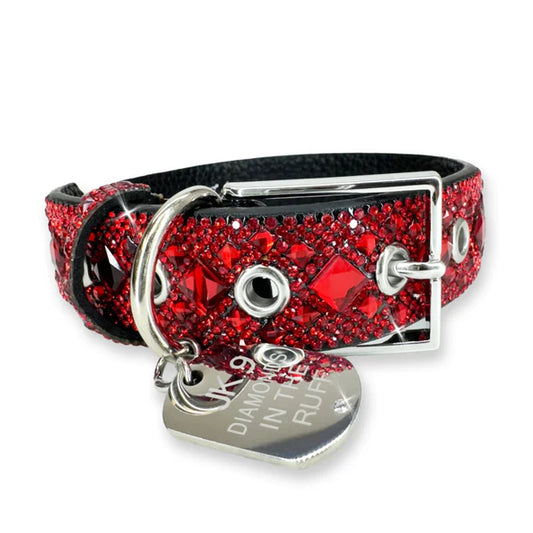 JK Diamonds - Medium Red Crystal Dog Collar