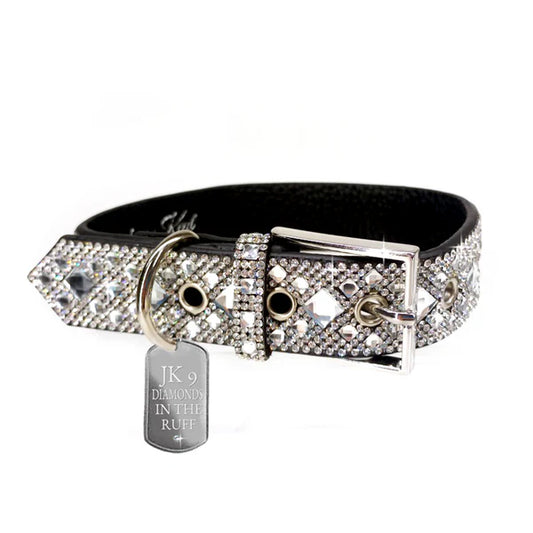 JK Diamonds - Medium Silver Crystal Dog Collar