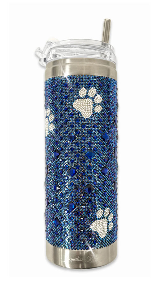 JK Diamonds - Crystal Hot & Cold Dark Blue & Silver Paw Print Tumblers