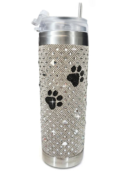 JK Diamonds - Crystal Hot & Cold Silver & Black Paw Print Tumblers