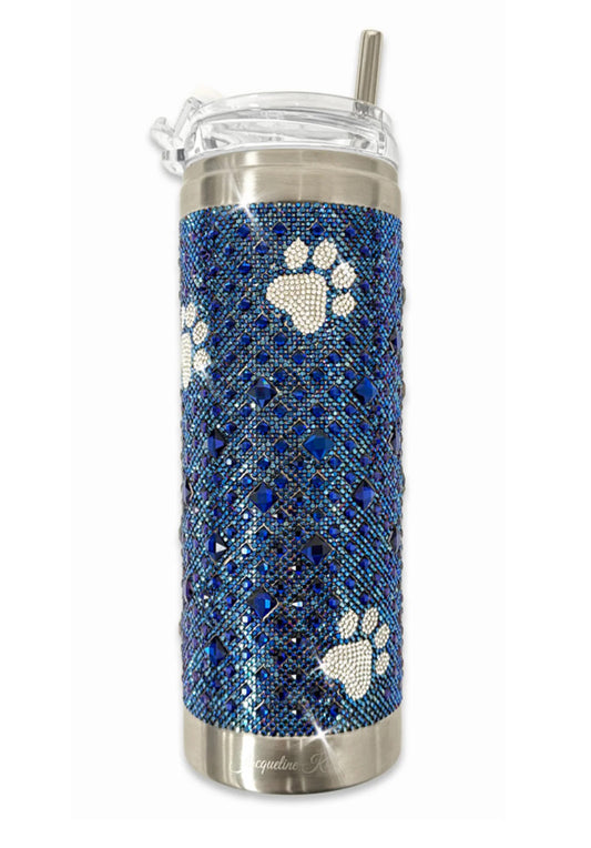 JK Diamonds - Crystal Hot & Cold Dark Blue & Silver Paw Print Tumblers